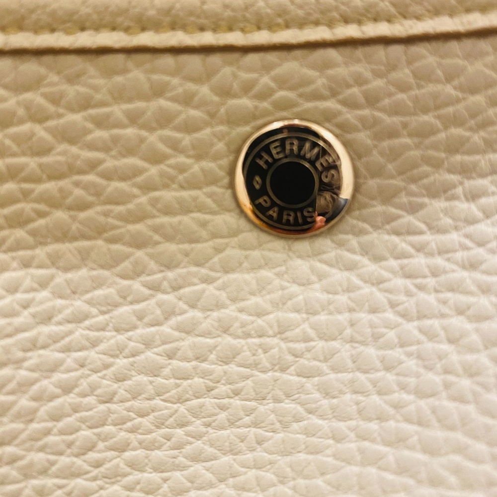 Hermes Light Gray/Cream Leather Tote - Picture 9 of 13